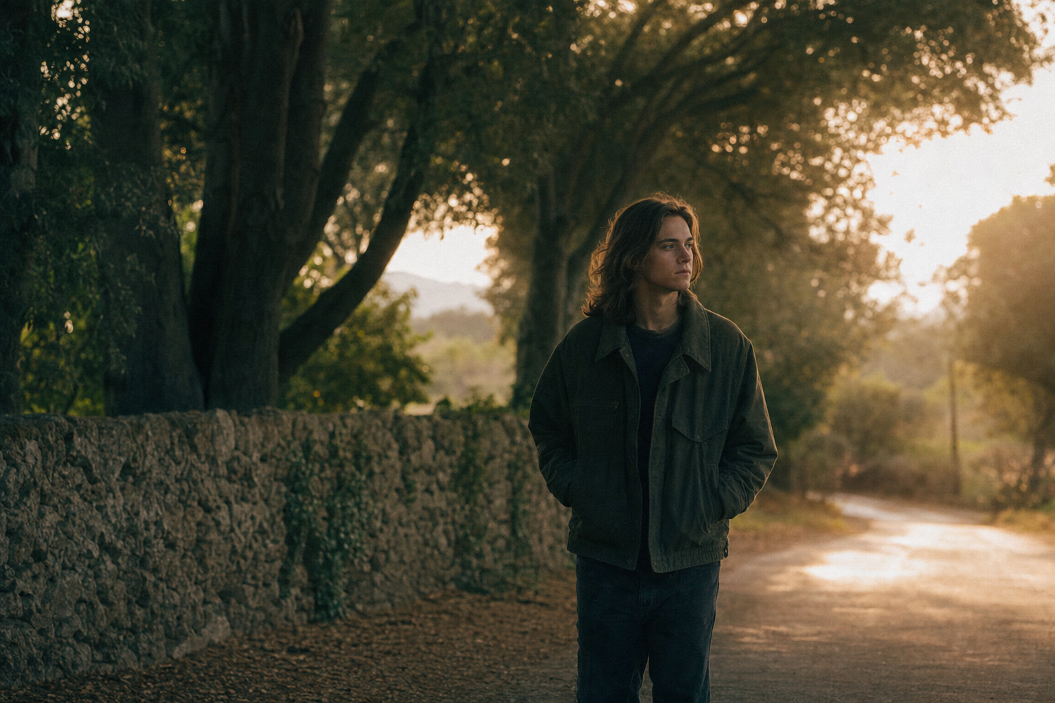 Young person walking outdoors at golden hour without a phone, illustrating a break from digital stimulation
